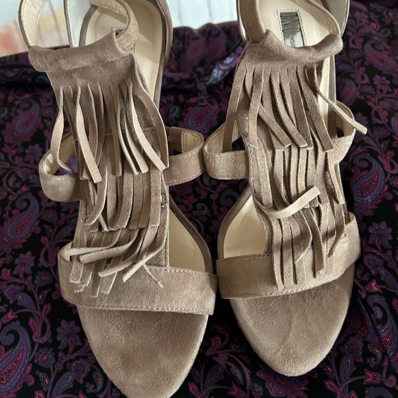 Tan suede fringed sandal, 3.5” heels. EUC. Prices to sell! - Picture 2 of 6